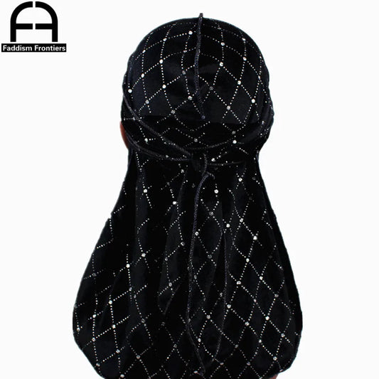 Premium Men's Shiny Velvet Durags Turban Hat Bandanas Headwear Men Striped DuRag Waves Caps Hair Accessories Pirate Hat Rag
