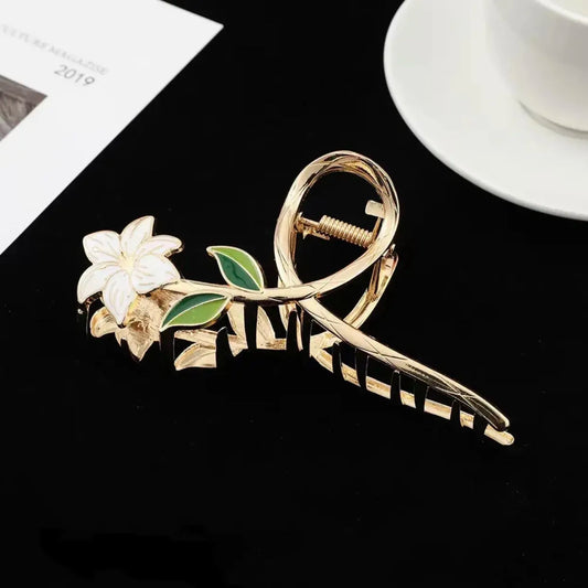 Women Metal Hair Claw Elegant Gold Flowers Hair Clip
