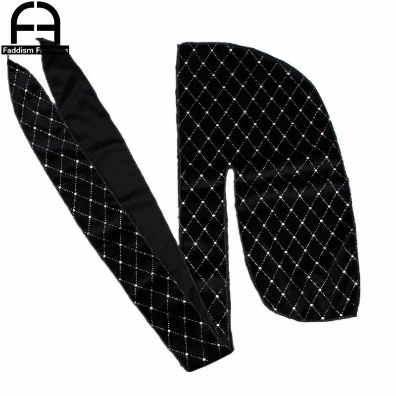 Premium Men's Shiny Velvet Durags Turban Hat Bandanas Headwear Men Striped DuRag Waves Caps Hair Accessories Pirate Hat Rag