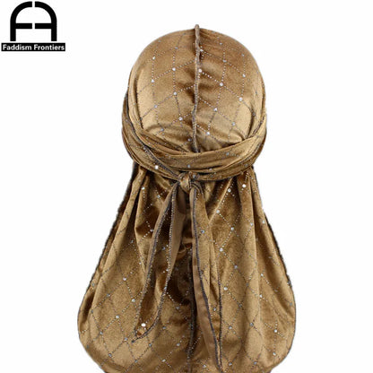 Premium Men's Shiny Velvet Durags Turban Hat Bandanas Headwear Men Striped DuRag Waves Caps Hair Accessories Pirate Hat Rag